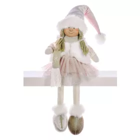   MagicHome, Karácsonyi dekoráció, kislány rózsaszín szoknyában, ülő, 33 cm