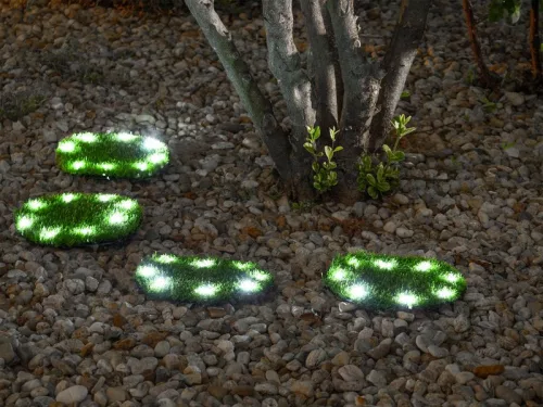 Strend Pro 6155, Műfűből készült napelemes kör lámpák, 4 db, 24 cm, 4x 8 LED, AA