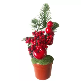   MagicHome, Karácsonyi dekoráció, Ágacskák cserépben, almával, 25cm, 2db