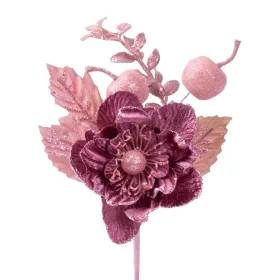 MagicHome, Karácsonyi ág, virággal, rózsaszín, 22 cm
