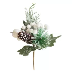 MagicHome, Karácsonyi ág, tobozzal, fehér, 21 cm