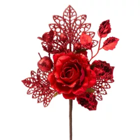 MagicHome, Karácsonyi ág, rózsával, piros, 25,5 cm
