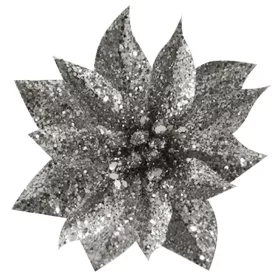   MagicHome, Karácsonyi Csillámos Mikulásvirág, ezüst, virágméret: 9 cm