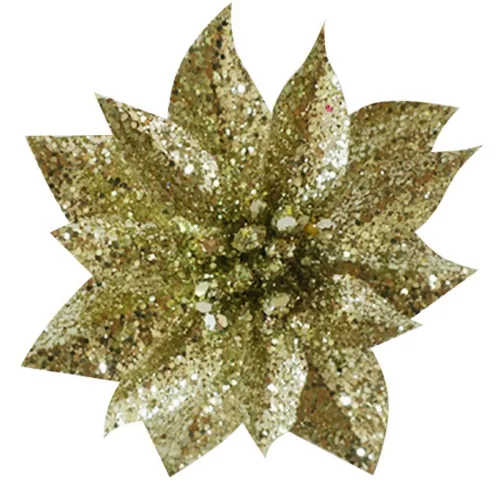 MagicHome, Karácsonyi Csillámos Mikulásvirág, arany, virágméret: 9 cm