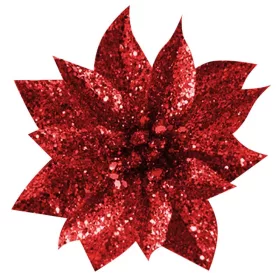   MagicHome, Karácsonyi Csillámos Mikulásvirág, piros, virágméret: 9 cm