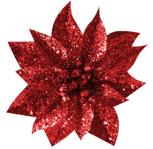 MagicHome, Karácsonyi Csillámos Mikulásvirág, piros, virágméret: 9 cm