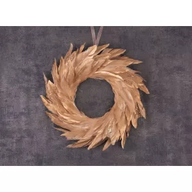   MagicHome, karácsonyi koszorú, tollas, arany, függő, 35 cm