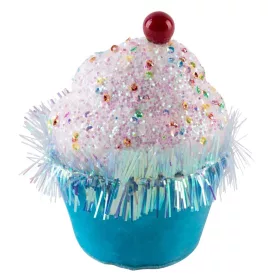   MagicHome, Karácsony dekoráció, cukorkás muffin, kék, függő, 7x7x11 cm