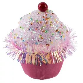   MagicHome, Karácsonyi dekoráció, cukorkás muffin, rózsaszín, függő, 7x7x11 cm
