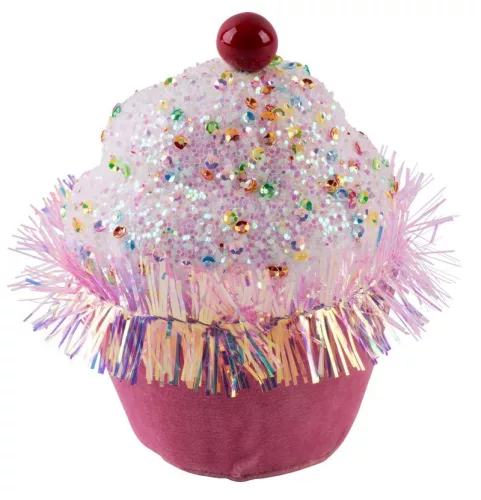 MagicHome, Karácsonyi dekoráció, cukorkás muffin, rózsaszín, függő, 7x7x11 cm