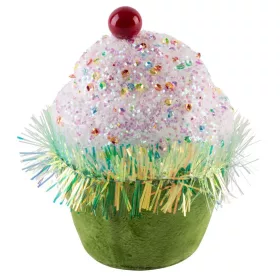   MagicHome, Karácsonyi dekoráció, cukorkás muffin, zöld, függő, 7x7x11 cm