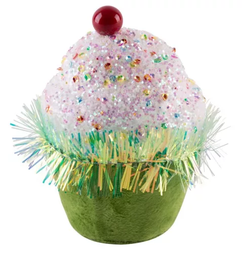MagicHome, Karácsonyi dekoráció, cukorkás muffin, zöld, függő, 7x7x11 cm