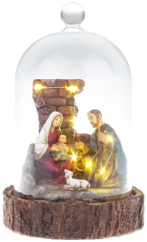 MagicHome, Karácsonyi dekoráció, Betlehem üvegkupola alatt, 7 LED, 2xAAA, beltéri, 11,80x11,80x19 cm