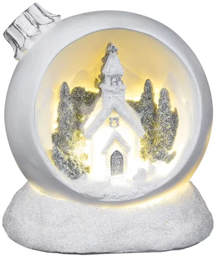 MagicHome, Karácsonyi díszgömb, LED meleg fehér, polirezin, 2xAAA, beltéri, 10,50x9x11 cm