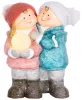 MagicHome, karácsonyi figura, fiú és lány hógömbbel, 1 LED, kerámia, 27,5x23x40 cm