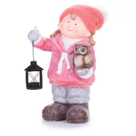   MagicHome, Karácsonyi figura, Kislány lámpással és bagollyal, kerámia, 28x18,5x39,5 cm