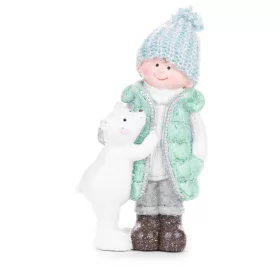   MagicHome, karácsonyi figura, fiú mackóval, kerámia, 12,5x7x22 cm