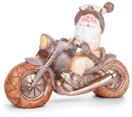 MagicHome, Karácsonyi dekoráció, Mikulás motoron, retro, kerámia, 47x18,5x34 cm