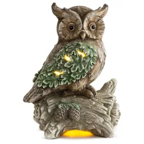   MagicHome, Karácsonyi dekoráció, bagoly fatörzsön, 9 LED, 3xAAA, kerámia, 31x21x42 cm