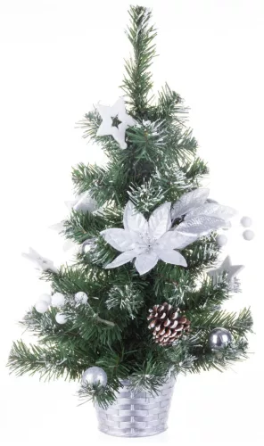 MagicHome Karácsonyi, díszített Karácsonyfa, ezüst, virág, 30 cm