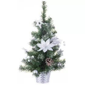   MagicHome Karácsonyi, díszített Karácsonyfa, ezüst, virág, 20 cm