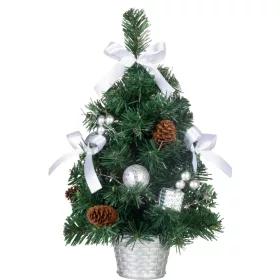   MagicHome Karácsonyi, díszített Karácsonyfa, ezüst, masni, 40 cm