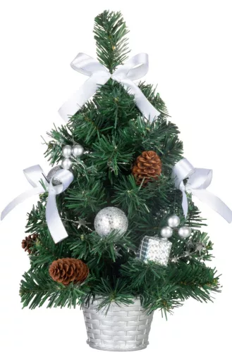 MagicHome Karácsonyi, díszített Karácsonyfa, ezüst, masni, 40 cm