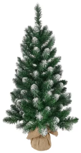 MagicHome Karácsonyi Nico Karácsonyfa, juta zsákos jegenyefenyő, havas végek, 90 cm