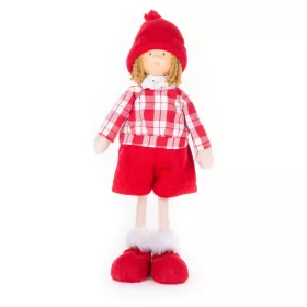   MagicHome, Karácsonyi dekoráció, kisfiú kockás ingben, 32 cm