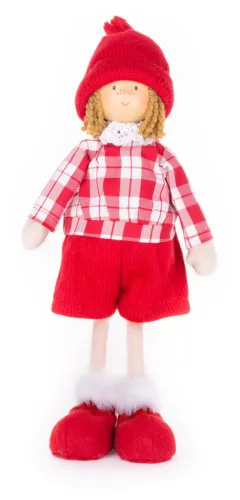 MagicHome, Karácsonyi dekoráció, kisfiú kockás ingben, 32 cm