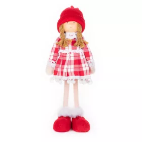   MagicHome, Karácsonyi dekoráció, kislány kockás ruhában, 32 cm