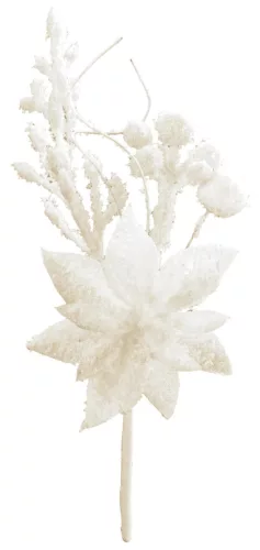 MagicHome, Karácsonyi ág, mikulásvirággal, fehér, 19 cm