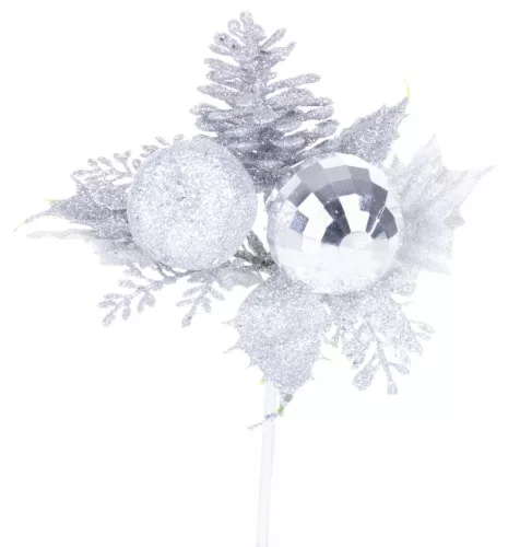MagicHome, Karácsonyi ág, ezüst, 15 cm