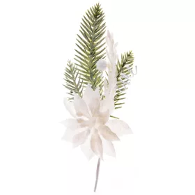 MagicHome, Karácsonyi ág, mikulásvirággal, fehér, 23 cm