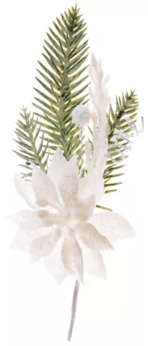 MagicHome, Karácsonyi ág, mikulásvirággal, fehér, 23 cm
