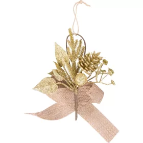   MagicHome, Karácsonyi ág, tobozzal és jutaszalaggal, arany, 17 cm