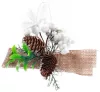 MagicHome, Karácsonyi ág, tobozokkal és jutaszalaggal, fehér, 15 cm