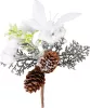 MagicHome, Karácsonyi ág, tobozokkal és jutaszalaggal, fehér, 15 cm