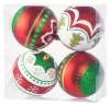 MagicHome, Karácsonyi Gömbök, 4 db, piros - zöld, ornamentikával, 10 cm