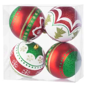   MagicHome, Karácsonyi Gömbök, 4 db, piros - zöld, ornamentikával, 10 cm