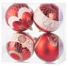MagicHome, Karácsonyi Gömbök, 4 db, piros, ornamentikával, 10 cm
