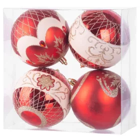   MagicHome, Karácsonyi Gömbök, 4 db, piros, ornamentikával, 10 cm