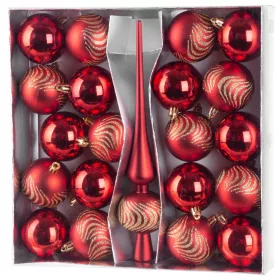   MagicHome, Karácsonyi gömbkészlet, 21 db, 6 cm, piros, csúcs