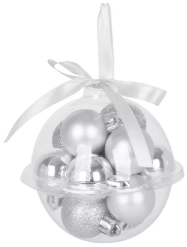 MagicHome, Karácsonyi gömbök, 12 db-os csomag, 3 cm, ezüst