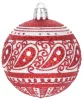 MagicHome, Karácsonyi gömbök, 8 db, 6 cm, piros fehér ornamentikával, csillámokkal