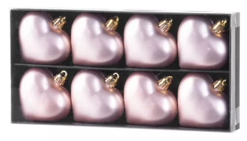 MagicHome, karácsonyi dísz szívek, rózsaszín, 8 db-os csomag, 6 cm