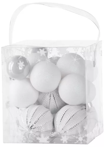 MagicHome, Karácsonyi Gömbök, 31 db, fehér - ezüst, vegyes, 6-3 cm