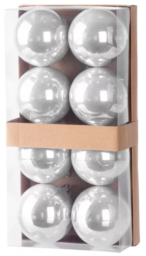 MagicHome, Karácsonyi gömbök, 8 db, ezüst, 7 cm