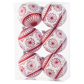   MagicHome, Karácsonyi gömbök, 6 db, 8 cm, piros - fehér, csillámokkal