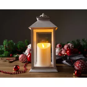   MagicHome, Karácsonyi lámpás, LED meleg fehér, 3xAAA, műanyag, fehér, 14x14x33 cm, mozgó láng